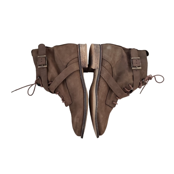 Renvy Spain Brown Nubuck Leather Lace Up & Straps Moto Boots - Picture 7 of 10